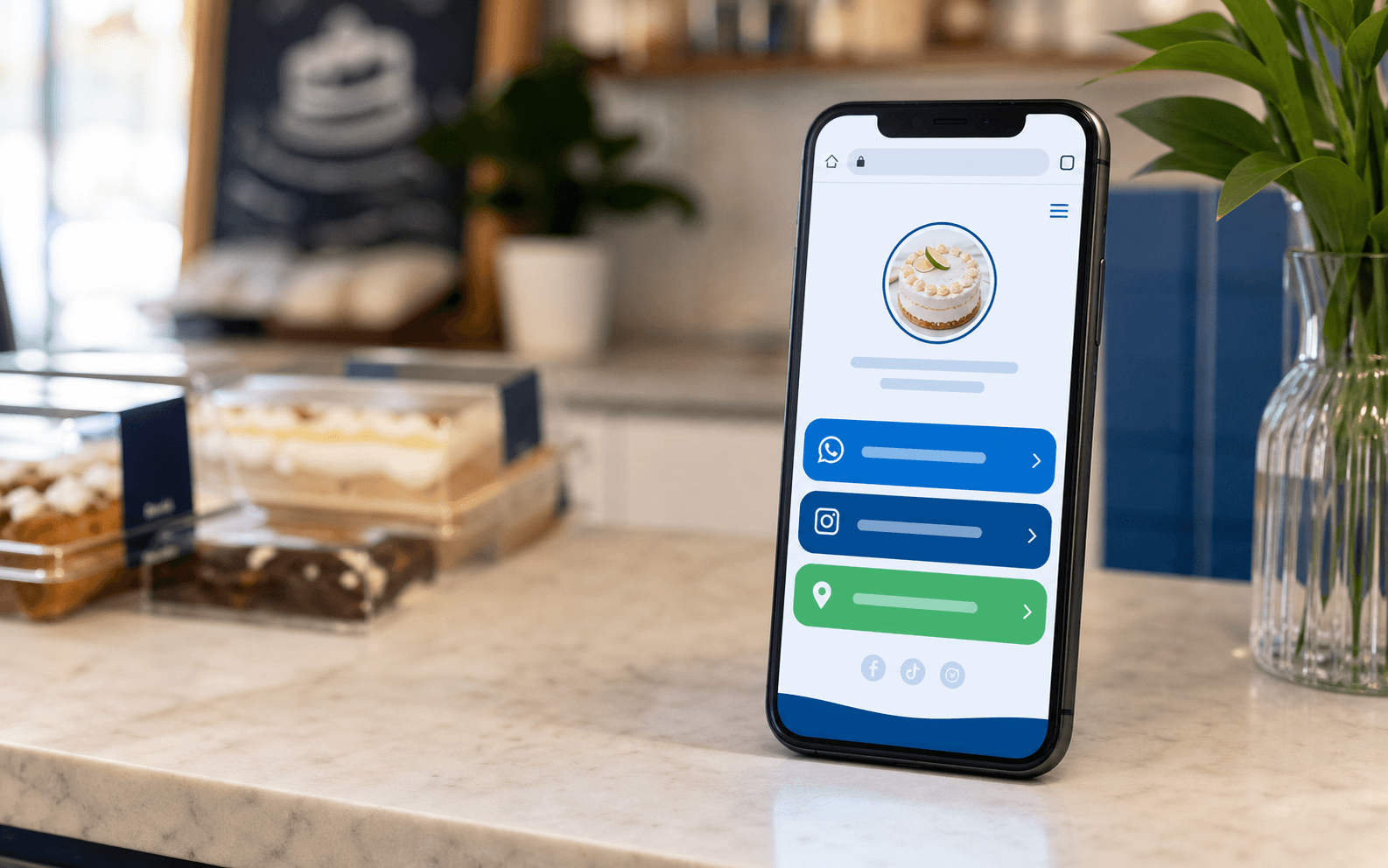 Celular exibindo uma página de bio para pequeno negócio
